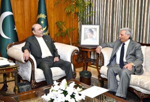 President Asif Ali Zardari meeting with Federal Minister Rana Tanveer Hussain at Aiwan e Sadar.