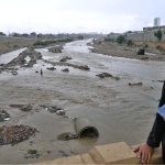 A view of Lyari River from the bridge during rainfall in the city