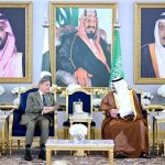 Deputy Governor of Riyadh H.E. Muhammad bin Abdulrahman bin Abdulaziz welcomes Prime Minister Muhammad Shehbaz Sharif at the King Khalid Airport, as he arrives in Riyadh for his official visit of the Kingdom of Saudi Arabia