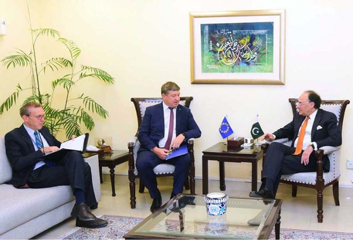 Federal Minister for Finance and Revenue, Senator Muhammad Aurangzeb, meeting with Raimundas Karoblis, the newly appointed Ambassador of the European Union to Pakistan, at the Finance Division