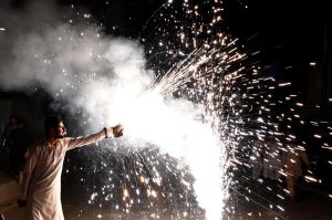 People carry torches (Mashal) participating in a march (Mashal Bardar Jaloos) on the eve of Eid-e-Milad-un-Nabi SAAW the commemoration of the birth anniversary of Prophet Mohammed SAAW