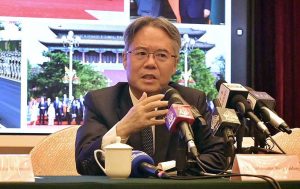 Chinese Ambassador Jiang Zaidong and Advisor to the Prime Minister, Zafar Uddin Mahmood, briefing the media on Prime Minister Shehbaz Sharif’s visit to China, the SCO Tianjin Summit, and the 80th anniversary of the victory in the World Anti-Fascist War.