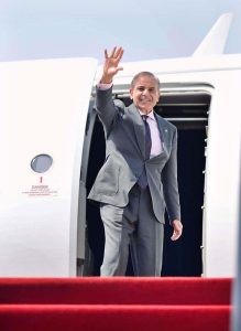 Prime Minister Muhammad Shehbaz Sharif departs from Doha for Islamabad after the completion of his one day official visit of Qatar. H.E. Sheikh Saoud bin Abdulrahman bin Hassan Al Thani, Deputy Prime Minister and Minister of State for Defence Affairs of Qatar seeing off Prime Minister at the Doha Airport