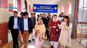 First Lady and MNA Bibi Aseefa Bhutto Zardari, accompanied by Sindh Health Minister Dr. Azra Fazal Pechuho, visits the Institute of Mother and Child Health to review modern units and facilities