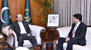 President Asif Ali Zardari with Irfan Shaukat, Pakistan's High Commissioner-designate to Australia, at Aiwan-e-Sadr.