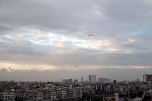 A beautiful view of cloudy weather during sunset after three days of heavy rainfall in the city