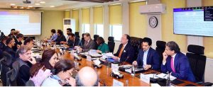 Federal Minister for Finance and Revenue, Senator Muhammad Aurangzeb, chairing a meeting of the Economic Coordination Committee (ECC) of the Cabinet at the Finance Division