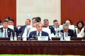 Prime Minister Muhammad Shehbaz Sharif addresses the SCO plus meeting at the 25th SCO Heads of States Council Conference.