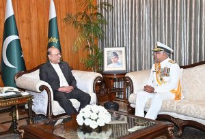 President Asif Ali Zardari in a meeting with Chief of the Naval Staff, Admiral Naveed Ashraf, at Aiwan-e-Sadr.