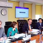 Federal Minister for Finance and Revenue, Senator Muhammad Aurangzeb, presiding over the meeting of the Economic Coordination Committee (ECC) of the Cabinet at the Finance Division
