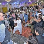 Minister of State for Development and Planning Chaudhry Armaghan Subhani addresses flood victims in the Bajwat area.