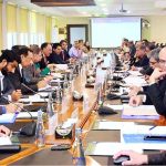 A view of Federal Minister for Finance and Revenue, Senator Muhammad Aurangzeb, chairing the Economic Coordination Committee (ECC) meeting of the Cabinet at the Finance Division