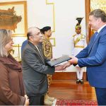 H.E. Mr. Raimundas Karobalis, Ambassador-designate of the European Union, presenting his credentials to President Asif Ali Zardari at Aiwan-e-Sadr