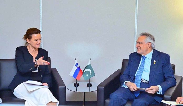 Deputy Prime Minister and Foreign Minister Senator Mohammad Ishaq Dar held a bilateral meeting with Slovenian Deputy Prime Minister and Foreign Minister Tanja Fajon, on the sidelines of the 80th UNGA session
