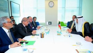 Prime Minister Muhammad Shehbaz Sharif, meets His Highness Sheikh Sabah Al-Khaled Al-Hamad Al-Mubarak Al-Sabah, Crown Prince of the State of Kuwait on the sidelines of 80th Session of UNGA. APP/FHA