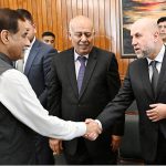Speaker National Assembly Sardar Ayaz Sadiq receiving the Advisor to the President of Palestine on Religious Affairs & Chief Justice of the Shariat Court Mr. Mahmoud Siddiqi Alhabash at Parliament House