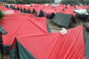 A general view of a makeshift relief camp set up for flood-affected victims on the outskirts of the Provincial Capital.