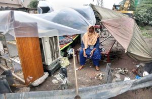 A general view of a makeshift relief camp set up for flood-affected victims on the outskirts of the Provincial Capital.