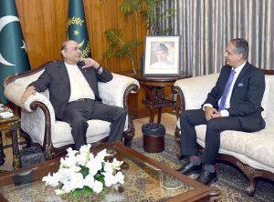 President Asif Ali Zardari in a meeting with Altamash Wazir Khan, Ambassador-designate to Kyrgyz Republic, at Aiwan-e-Sadar.