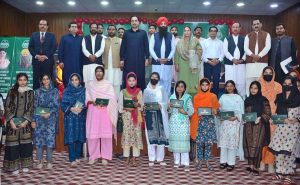 Provincial Minister for Minority Affairs, Sardar Ramesh Singh Arora, addressing during a ceremony to distribute educational scholarship cheques to minority students at DPS (DMC Hall)