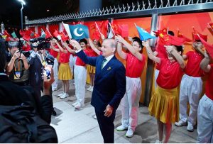 Prime Minister Muhammad Shehbaz Sharif is being given warm welcome at Beijing's South Railway Station.