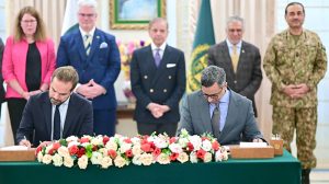 Prime Minister Muhammad Shehbaz Sharif witnesses singing of an MoU between National Logistics Corporation and Mota-Engil Group.