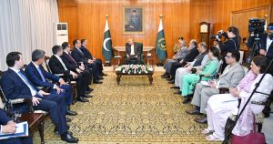 President Asif Ali Zardari in a meeting with Deputy Prime Minister and Foreign Minister of Kazakhstan, Mr. Murat Nurtleu, at Aiwan-e-Sadr.