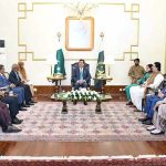 Acting President Syed Yousuf Raza Gilani in a meeting with Abdul Raheem Abdulla, Speaker of the People’s Majlis of the Maldives, along with his delegation at Aiwan-e-Sadr