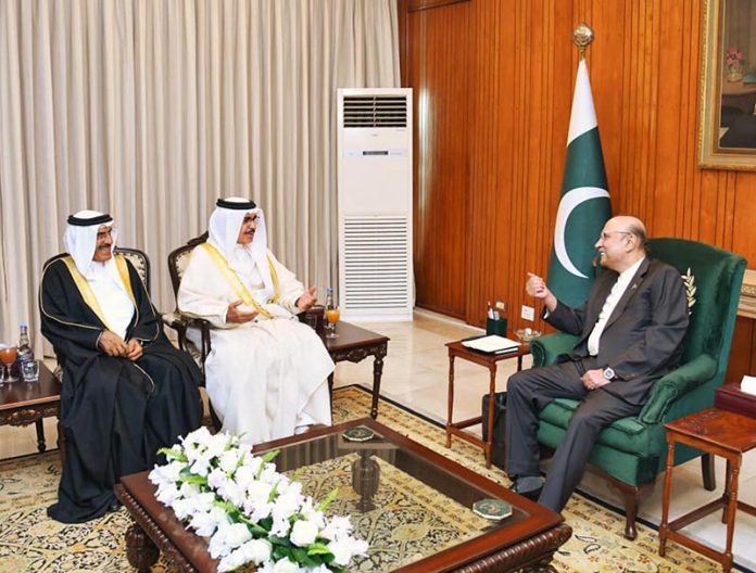 President Asif Ali Zardari in a meeting with Bahrain’s Interior Minister, General Sheikh Rashid Bin Abdulla Al Khalifa, at Aiwan-e-Sadr