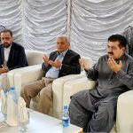 Federal Minister for National Food Security & Research, Rana Tanveer Hussain offering condolences to former Senate Chairman Sadiq Sanjrani at his residence over the demise of his father