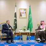 Prime Minister Muhammad Shehbaz Sharif meets the Crown Prince of Kingdom of Saudi Arabia H.E. Muhammad Bin Salman Al Saud on the sidelines of the emergency Arab-Islamic Summit in Qatar.