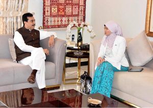 Chairman Senate, Syed Yousaf Raza Gilani in a meeting with AR. Siti Rozaimeriyanty Dato Haji Abdul Rahman, Secretary General of the Asean Inter-Parliamentary Assembly (AIPA), at his residence