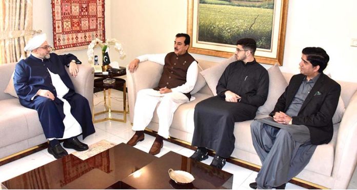 Chairman Senate, Syed Yousaf Raza Gilani, in a meeting with Al-Sheikh Al-Sayyid Afeefudin Al-Jailani, Custodian of the Shrine of Sheikh Abdul Qadir Al-Jailani (RA)