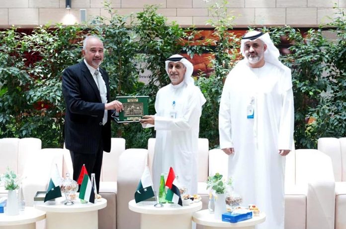 Ambassador Faisal Niaz Tirmizi expressing appreciation to Mr. Sultan Mohamed Alkaram, Mr. Eisa Jaber Al Kuwaiti, and the medical team of Sheikh Tahnoon bin Mohammed Medical City and Salma Rehabilitation Center, Al Ain, for their professionalism and compassionate care
