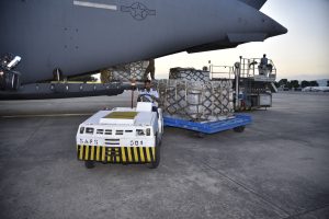 US ARCENT humanitarian assistance: 1st flight carrying relief consignments for flood affected people lands