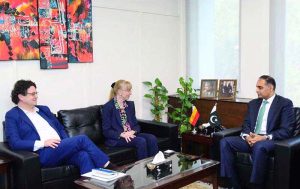 H.E. Ms. Ina Lepel, German Ambassador to Pakistan and Arno Kirchof, Dy. Head of Mission calls on Minister of State for Railways & Finance Bilal Azhar Kayani.