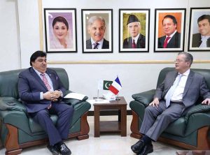 Minister of State for Religious Affairs and Inter-Faith Harmony Kheeal Das Kohistani in a meeting with Ambassador of France to Pakistan Nicolas Galey.