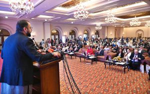 Federal Minister for Education and Professional Training Dr. Khalid Maqbool Siddiqui, addressing a Two-Day International Dialogue on "TVET in the shifting of Socio-Economic Pradigm" at local hotel.