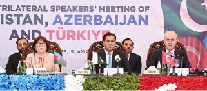 Speaker National Assembly Sardar Ayaz Sadiq chairing the Executive Meeting of the Speakers of Parliament with Speaker of the Grand National Assembly of Turkiye Numan Kurtulmus and Speaker of the Milli Majlis of Azerbaijan Ms. Sahiba Gafarova at Parliament House