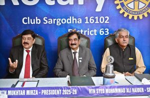 Chairman Punjab Educational Endowment Fund Malik Shoaib Awan addressing to Rotary Club members during meeting at Canal Park on late Tuesday night.