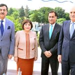 Speaker National Assembly Sardar Ayaz Sadiq in a group photo with Speaker of the Grand National Assembly of Turkiye Numan Kurtulmus, Speaker of the Milli Majlis of Azerbaijan Ms. Sahiba Gafarova and Chairman Senate of Pakistan Syed Yousaf Raza Gillani on the occasion of Third Trilateral Speakers Meeting of Azerbaijan, Pakistan and Turkiye at Parliament House