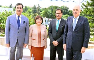 Speaker National Assembly Sardar Ayaz Sadiq in a group photo with Speaker of the Grand National Assembly of Turkiye Numan Kurtulmus, Speaker of the Milli Majlis of Azerbaijan Ms. Sahiba Gafarova and Chairman Senate of Pakistan Syed Yousaf Raza Gillani on the occasion of Third Trilateral Speakers Meeting of Azerbaijan, Pakistan and Turkiye at Parliament House