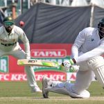 South Africa’s batter Senuran Muthusamy plays a shot during third day of the second Test match between Pakistan and South Africa at Rawalpindi Cricket Stadium.