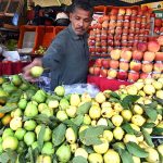 A vendor selling fruits at weekly bazar at Peshawar morr in the Federal Capital