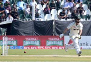 South Africa’s batter Ryan Rickelton plays a shot during the fourth day of the second Test match between Pakistan and South Africa at Rawalpindi Cricket Stadium.
