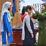Parliamentary Secretary, Ministry of Federal Education and Professional Training, Ms. Farah Naz Akbar, confers medals to the newly elected office bearers during investiture ceremony of Student Council 2025-26 of Islamabad Model College for Girls I-10/4
