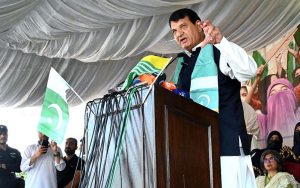 Engr. Amir Muqam, Federal Minister for Kashmir Affairs, Gilgit-Baltistan and SAFRON addressing the participants of solidarity walk regarding Kashmir Black Day from Foreign Office to D-Chowk.