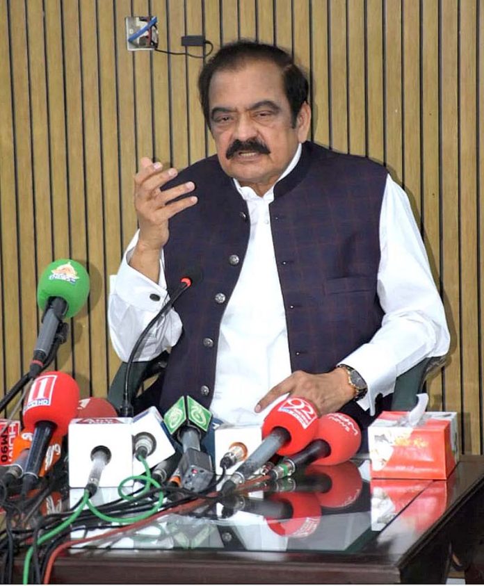 Adviser to the Prime Minister on Political Affairs Senator Rana Sanaullah Khan addressing a press conference
