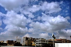A view of clouds hovering over the skies of the city.