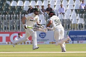 Pakistan’s batter Asif Afridi bowled out by South Africa Keshav Maharaj during the second day of the second Test match between Pakistan and South Africa at the Rawalpindi Cricket Stadium.